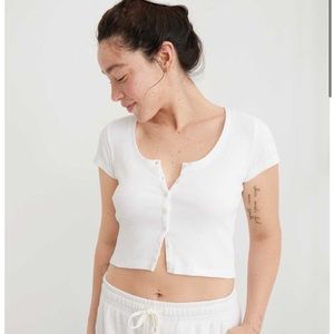 Aerie Ribbed Button-Up Baby T-Shirt (orange)